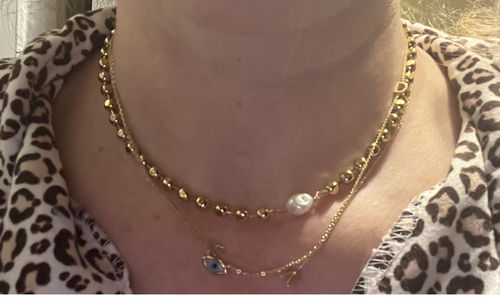 Customer photo review of Gold Beaded Pearl Choker Necklace and Bracelet (Purchase Individually)