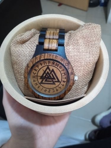 Customer photo review of Valknut & Elder Futhark Runes Wooden Watch