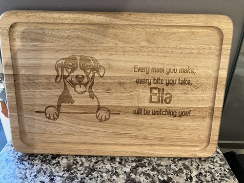Customer photo review of Personalised Chopping Board - Dog Breed & Name