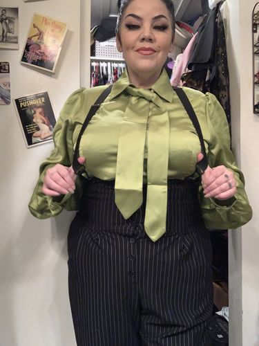 Customer photo review of Bowie Blouse w/Matching Tie in Lime Charmeuse