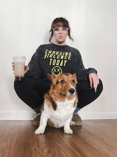 Customer photo review of Salty Savage Unisex "CHOOSING VIOLENCE" Long Sleeve Tee | Black Acid Wash/Yellow