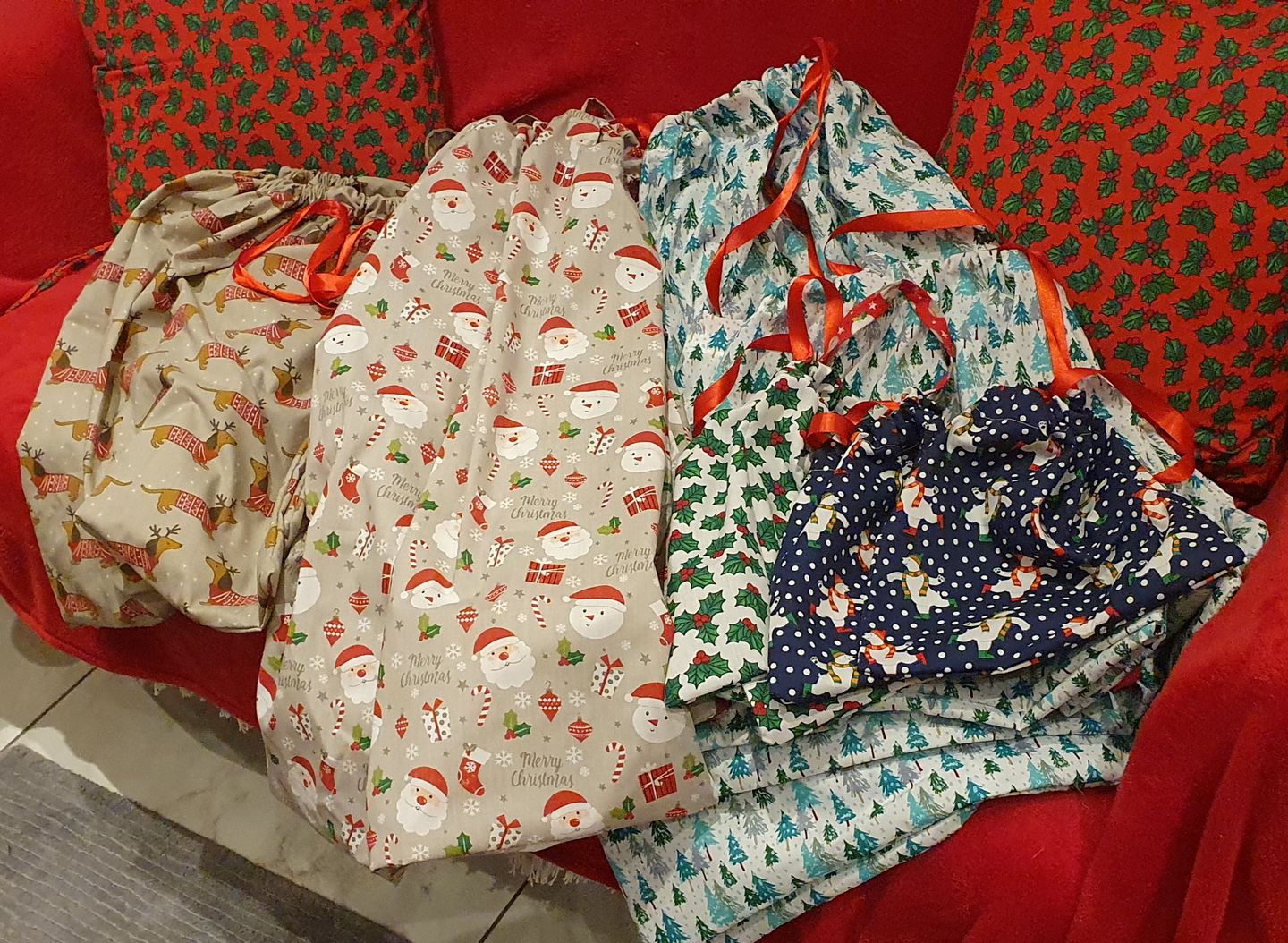 Customer photo review of Christmas Ornaments on Silver Polycotton Fabric