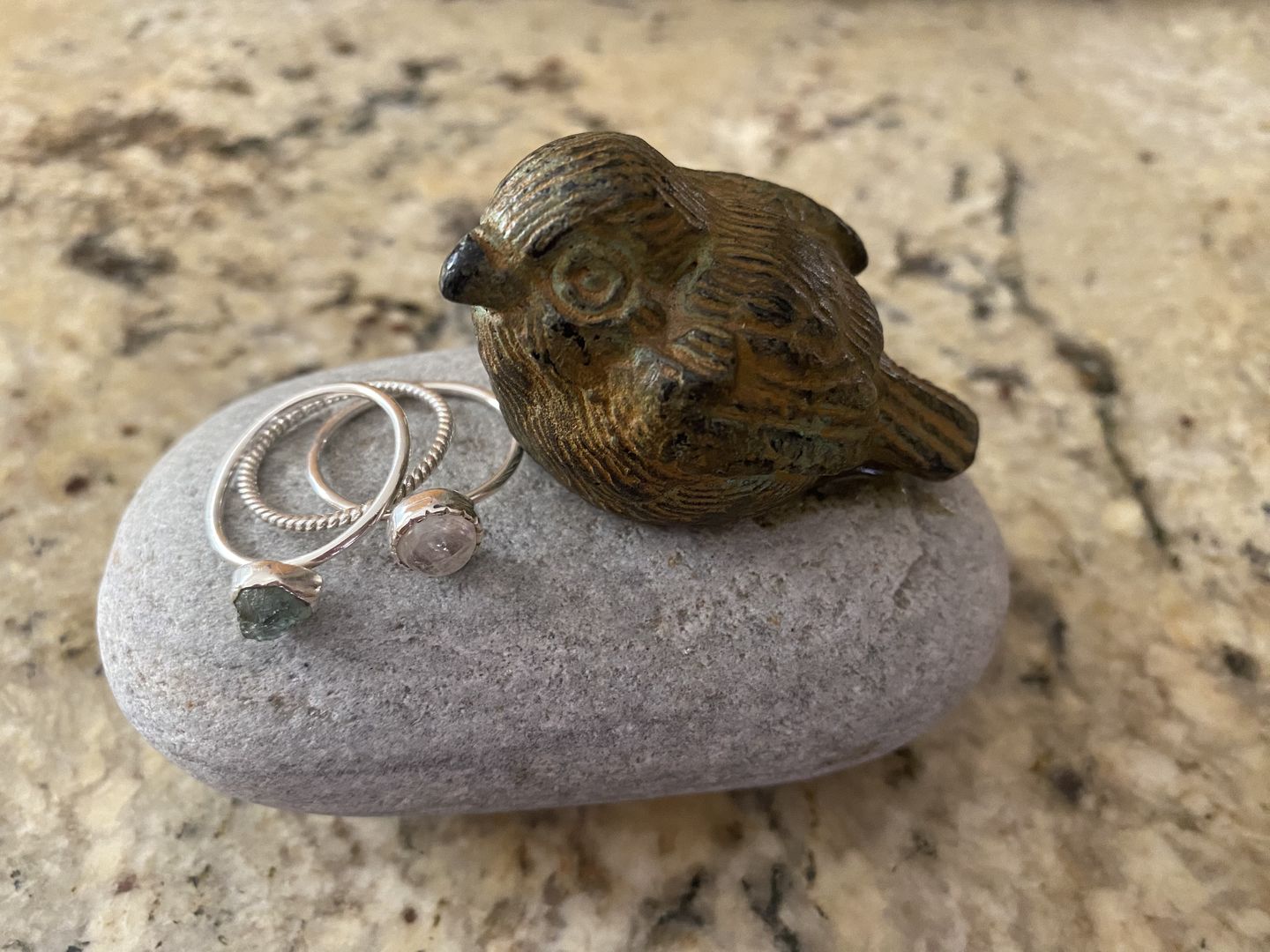 Customer photo review of Moonstone and Aquamarine Ring Stacking Set Sterling Silver
