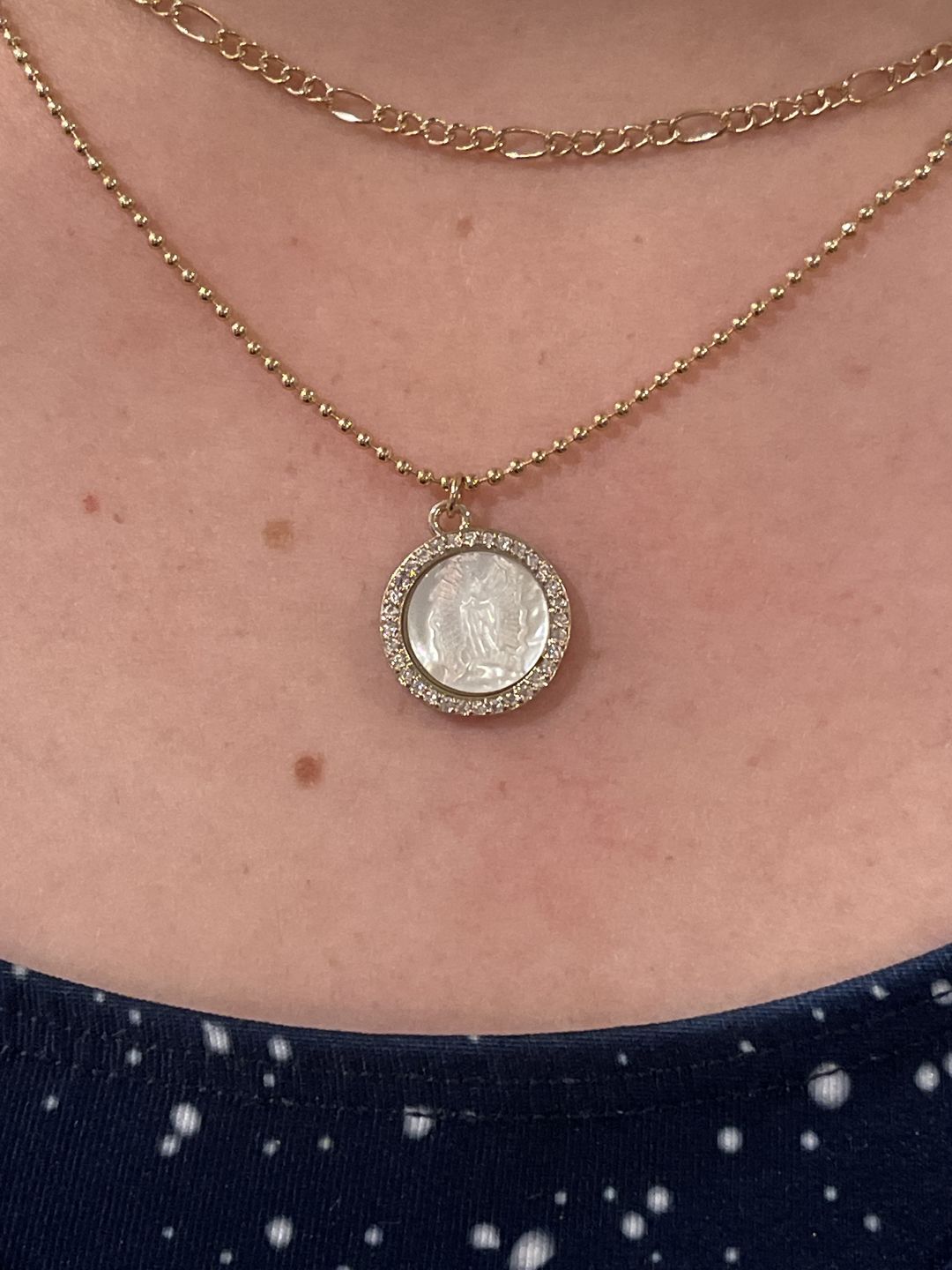 Customer photo review of Petite Mother Mary Necklace