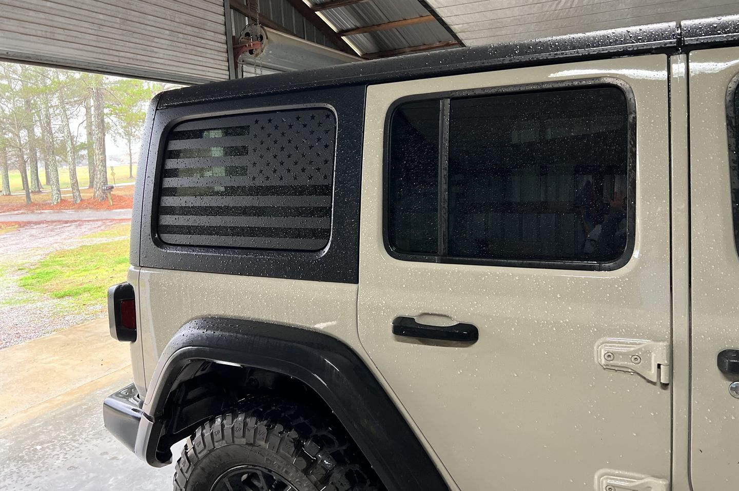 Customer photo review of American Flag Window Graphic for Wrangler Hard Top | Set of 2