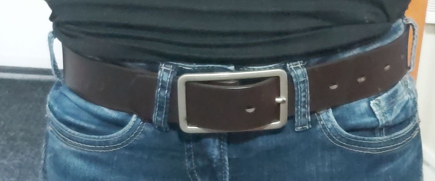 Customer photo review of Lucille - Brown Leather Dress Belt with Rectangle Buckle - Made in Canada
