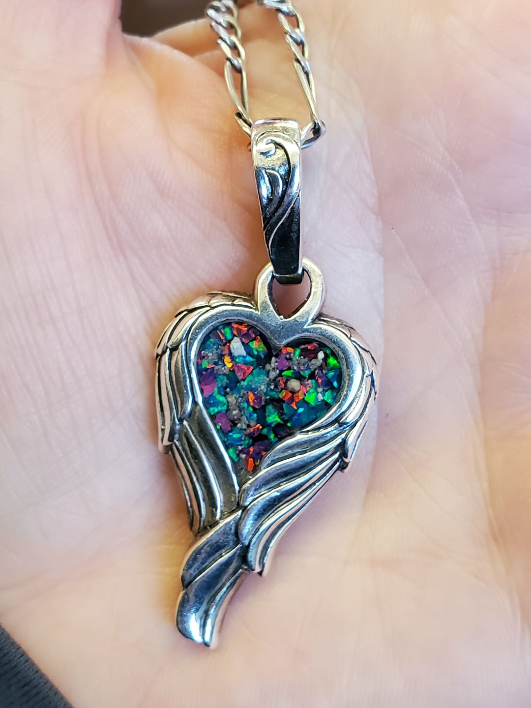 Customer photo review of Angel Wing Heart Pendant  - Engravable