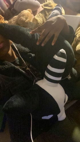 Customer photo review of Rabbit Plushie 20" (BLACK/WHITE)