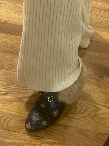 Customer photo review of Bee Star Embroidered Furry Fur Slip on Mules