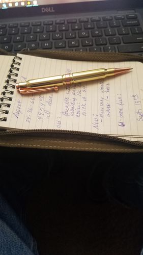 Customer photo review of .308 Real Bullet Authentic Brass Casing Refillable Twist Pen - Tactical Gift Box - Polished Brass