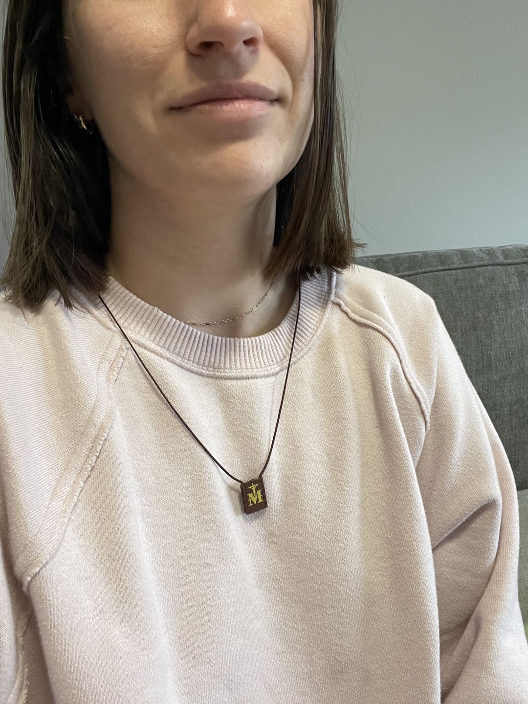 Customer photo review of Premium Brown Scapular, Brown & Gold (Mini)
