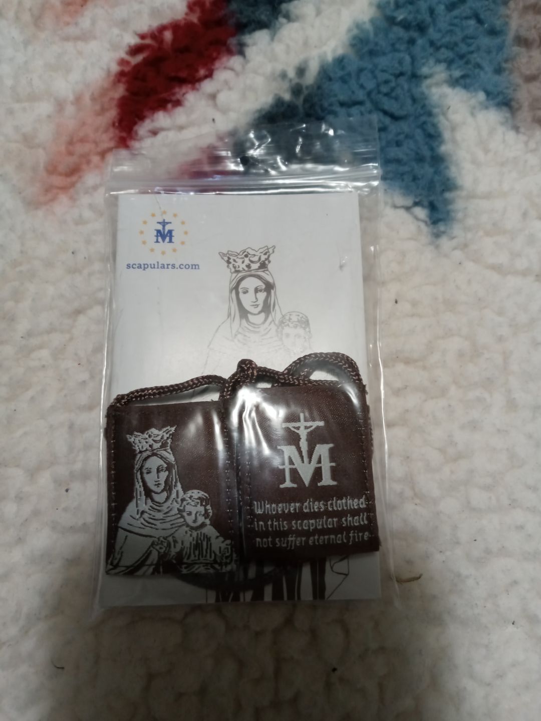 Customer photo review of Premium Brown Scapular, Brown & Cream, Our Lady of Mt. Carmel with Promise