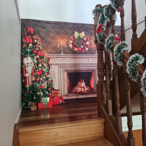 Customer photo review of Kate Christmas Tree Fireplace Backdrop Winter Gift Designed by Chain Photography