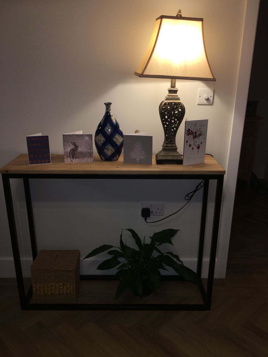 Customer photo review of Oak Console Table Matte Black Steel Frame
