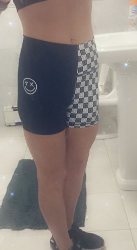 Customer photo review of Salty Savage Ladies High Rise Two Tone Training Shorts | Wet Suit Performance | Black/Checkerboard