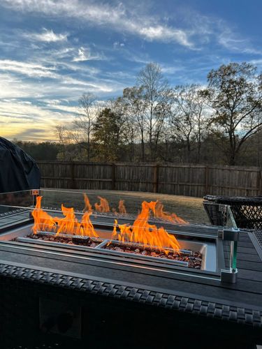 Customer photo review of 44" Outdoor Propane Gas Fire Pit Table 50000 BTU Auto-Ignition w/ Windguard, Aluminium Tabletop, Black