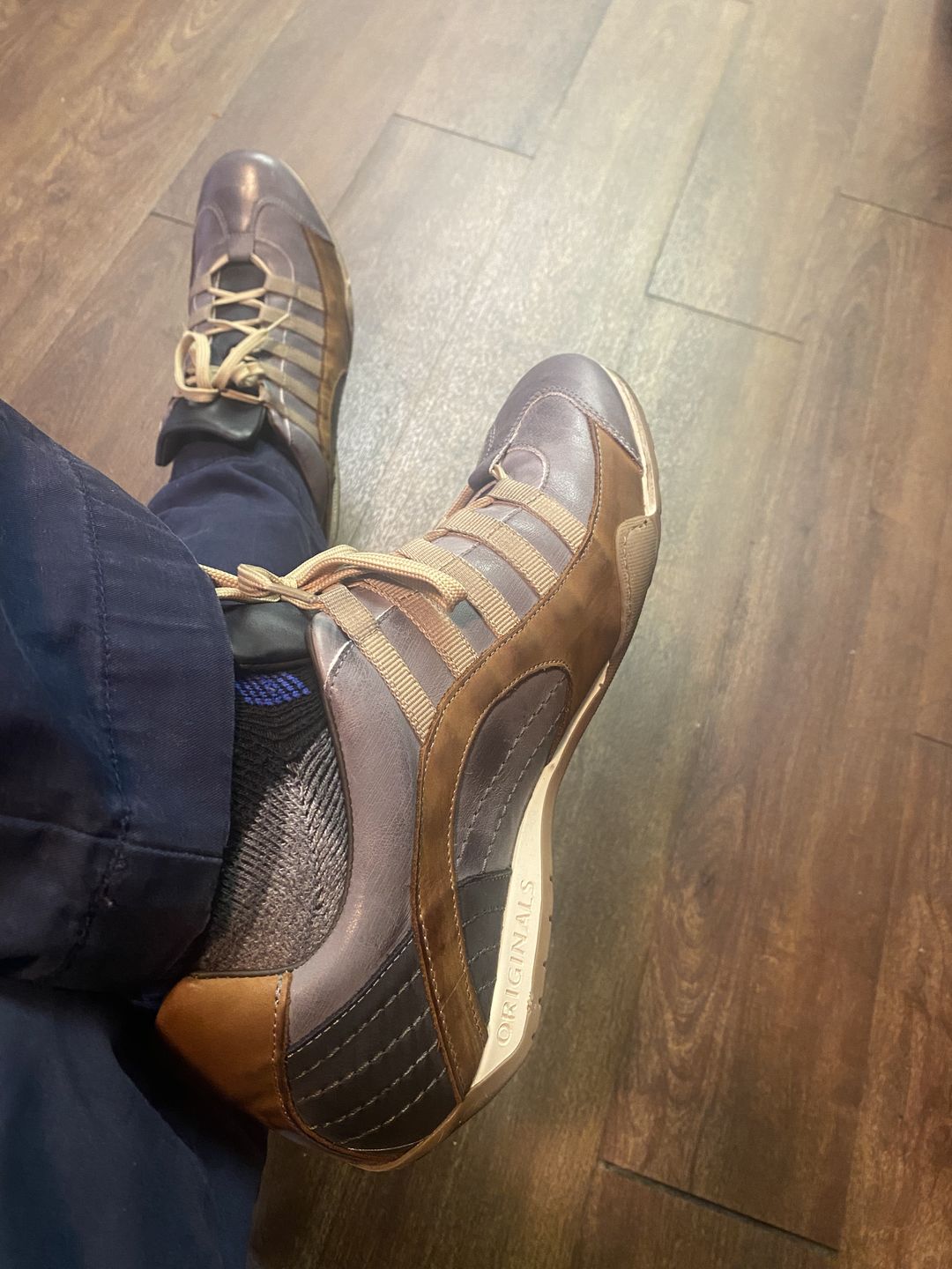 Customer photo review of Men's GrandPrix Sneaker in Beach Club (Faded Navy and Brown)