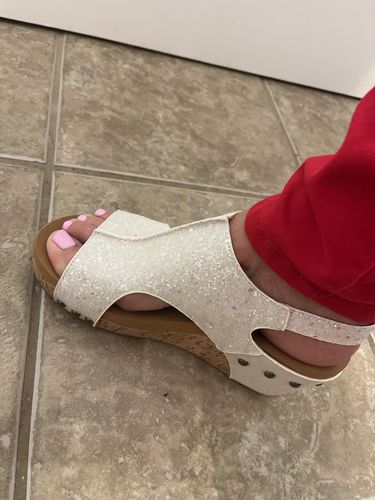 Customer photo review of Corky's White Glitter Carley Sandals