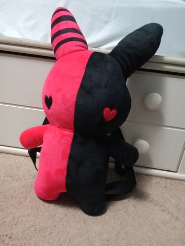 Customer photo review of Bunny Plush Backpack 20" (RED/BLACK)