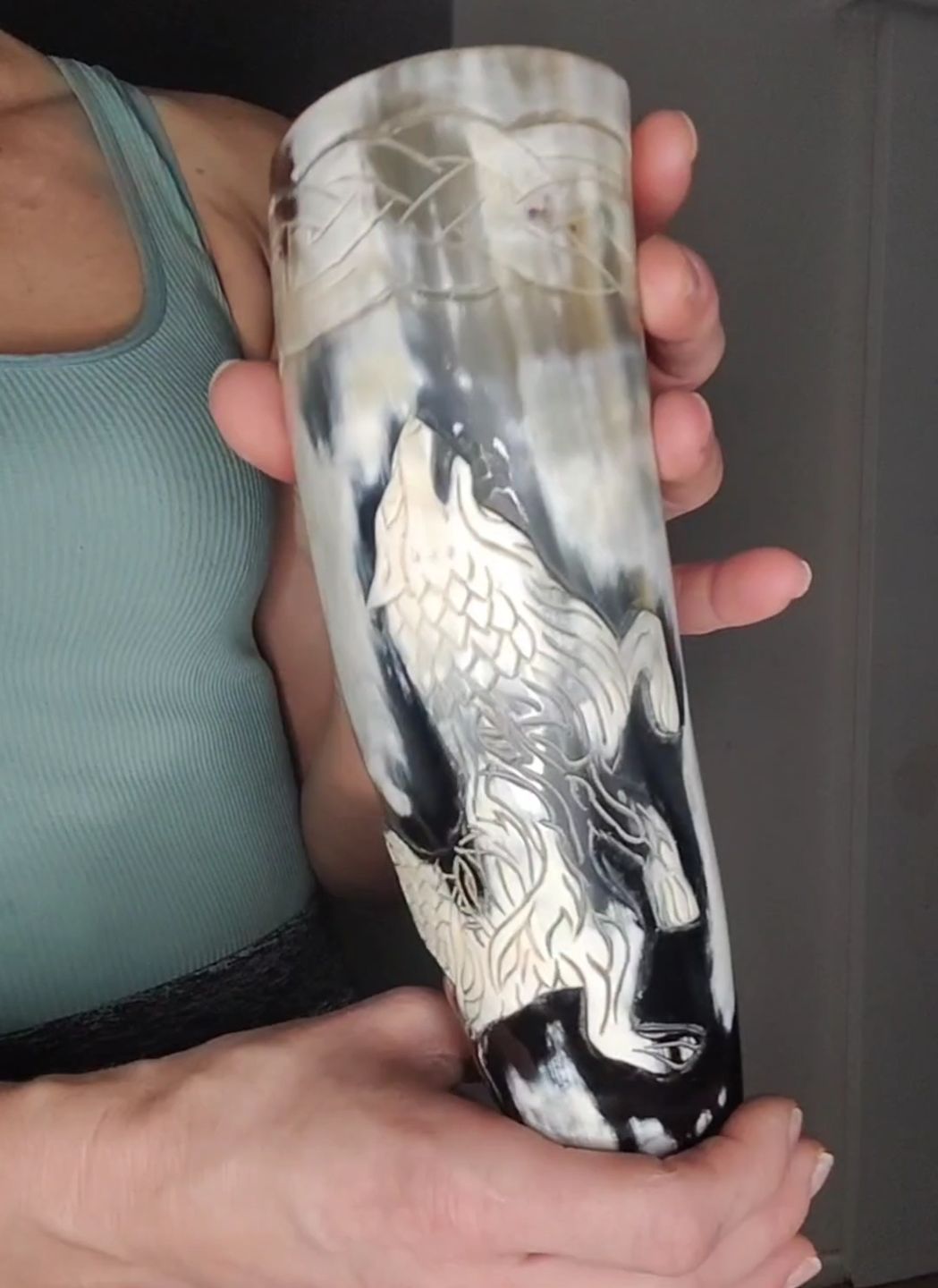 Customer photo review of Howling Fenrir Wolf Drinking Horn.
