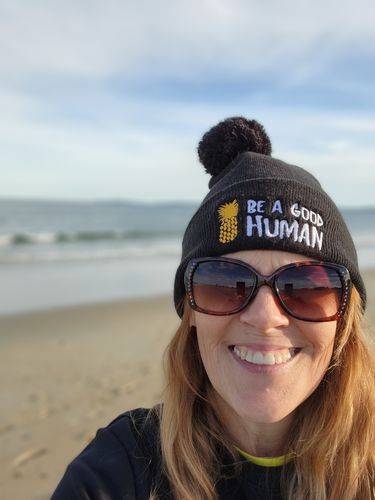 Customer photo review of (Cartoon) Be A Good Human - Pom-Pom Beanie
