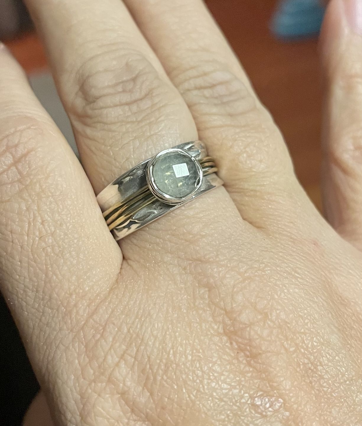 Customer photo review of Aquamarine Spinner Ring Inspired by Nature Sterling Silver