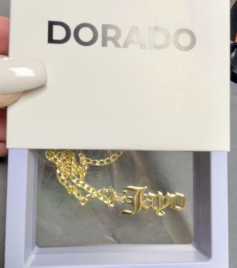 Customer photo review of Vertical Gothic Name Necklace w/ Cuban Chain