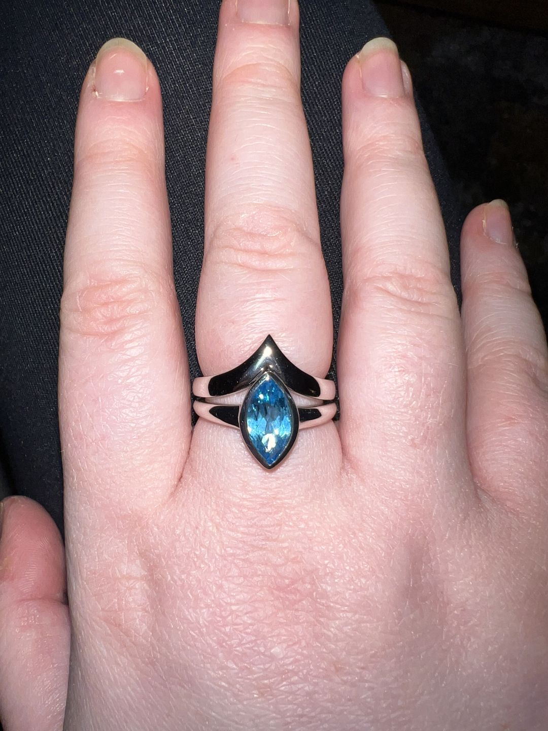 Customer photo review of Surf Moon Ring with Swiss Blue Topaz