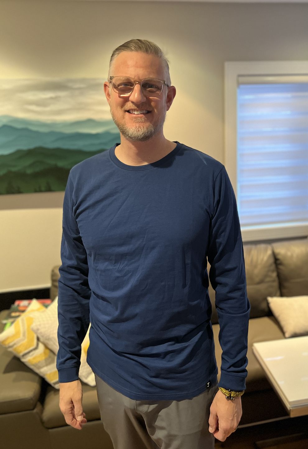 Customer photo review of Organic Tall Long Sleeve T-Shirt (Navy)
