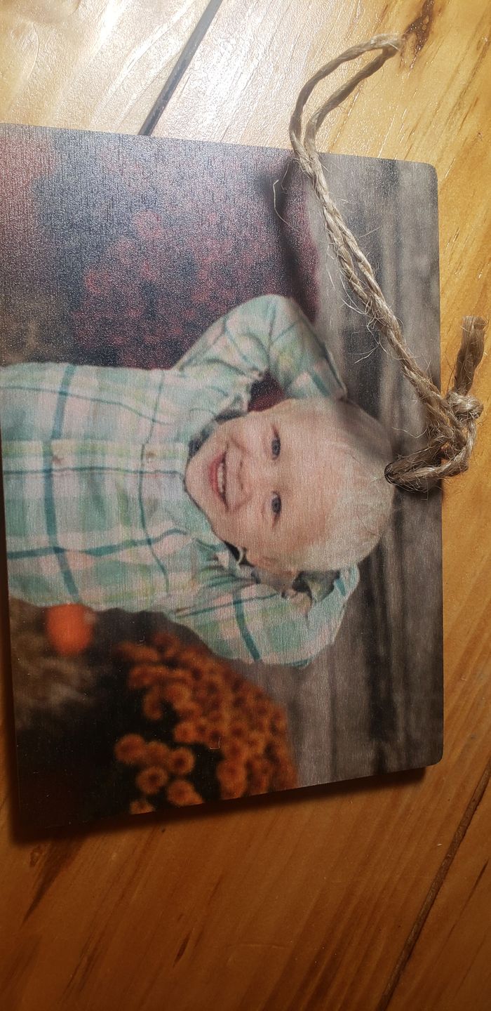 Customer photo review of 3.5 x 5 Wooden Ornament