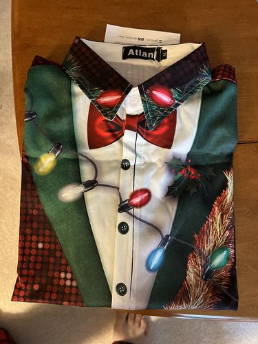 Customer photo review of Men's Christmas Print Regular Fit Long Sleeve Shirt