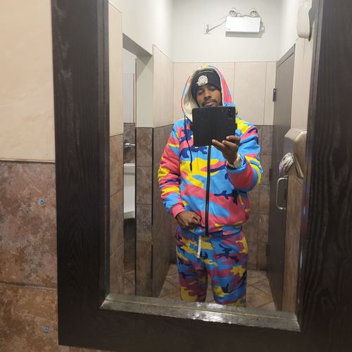 Customer photo review of Neon Camouflage Print Jogger Pants