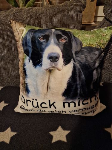 Customer photo review of Drück mich, wenn du mich vermisst - Individuelles Kissen