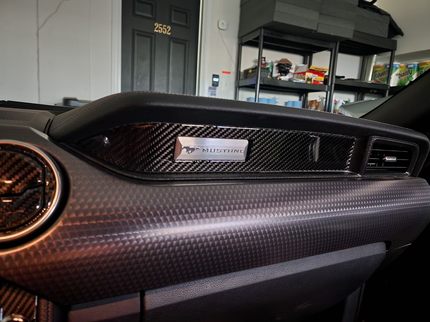 Customer photo review of DynaCarbon™️ Carbon Fiber LHD Passenger Dashboard Strip Trim Overlay for Ford Mustang 2015-2022