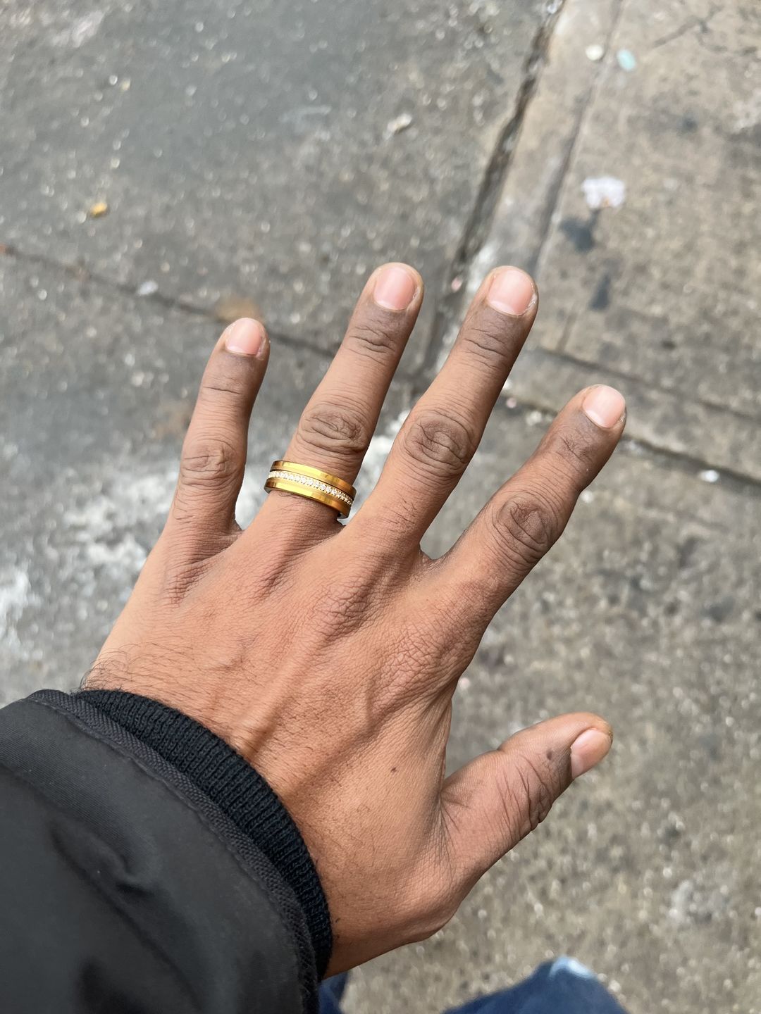 Customer photo review of 8mm - Men's Tungsten Wedding Band, CZ Diamond Ring, Comfort Fit Ring, Yellow Gold Ring,
