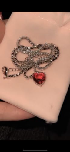 Customer photo review of Diamond heart tennis necklace