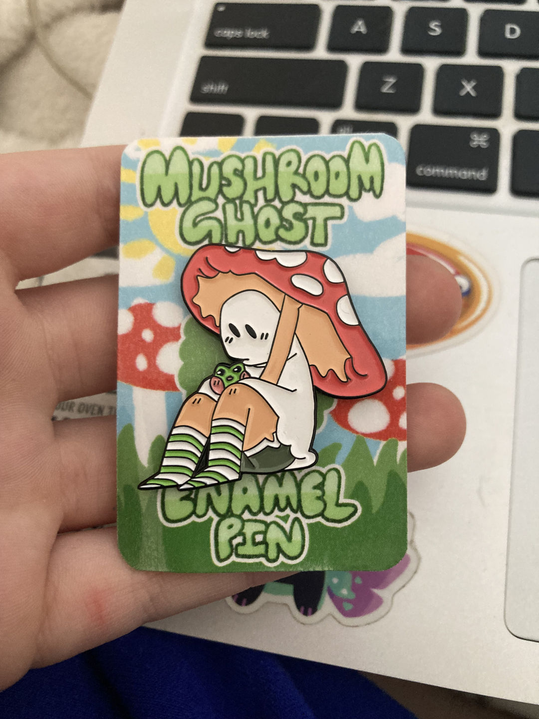 Customer photo review of Red Mushroom Ghost Enamel Pin