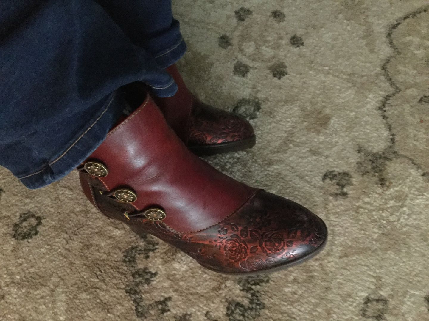 Customer photo review of Retro Handmade Floral Stitching Button Boots