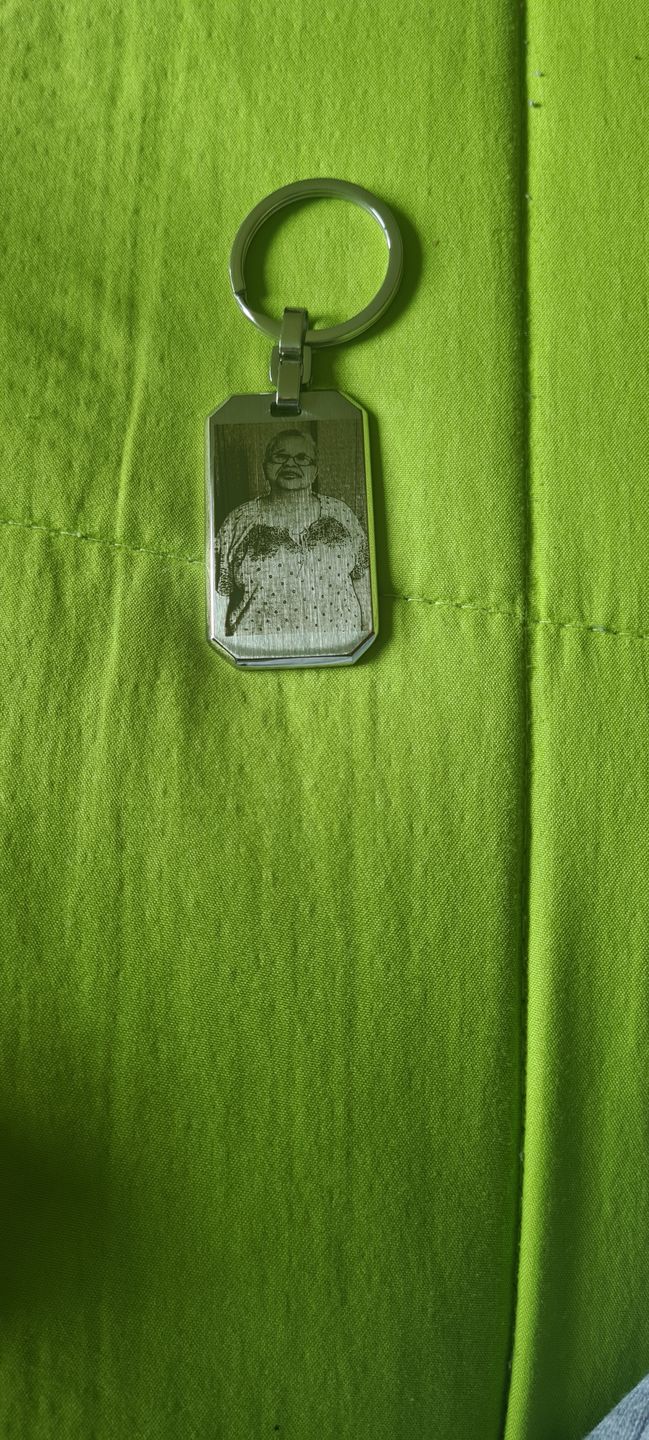 Customer photo review of Custom Photo & Text Keychain