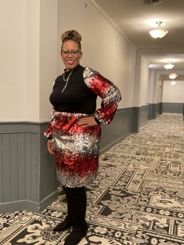 Customer photo review of Ponte Knit Sequins Sleeve- FINAL SALE