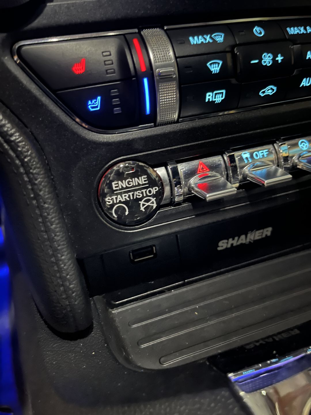 Customer photo review of Black/Red Engine Start Stop Button Carbon Fiber Cover for 2015-2020 S550 Ford Mustang