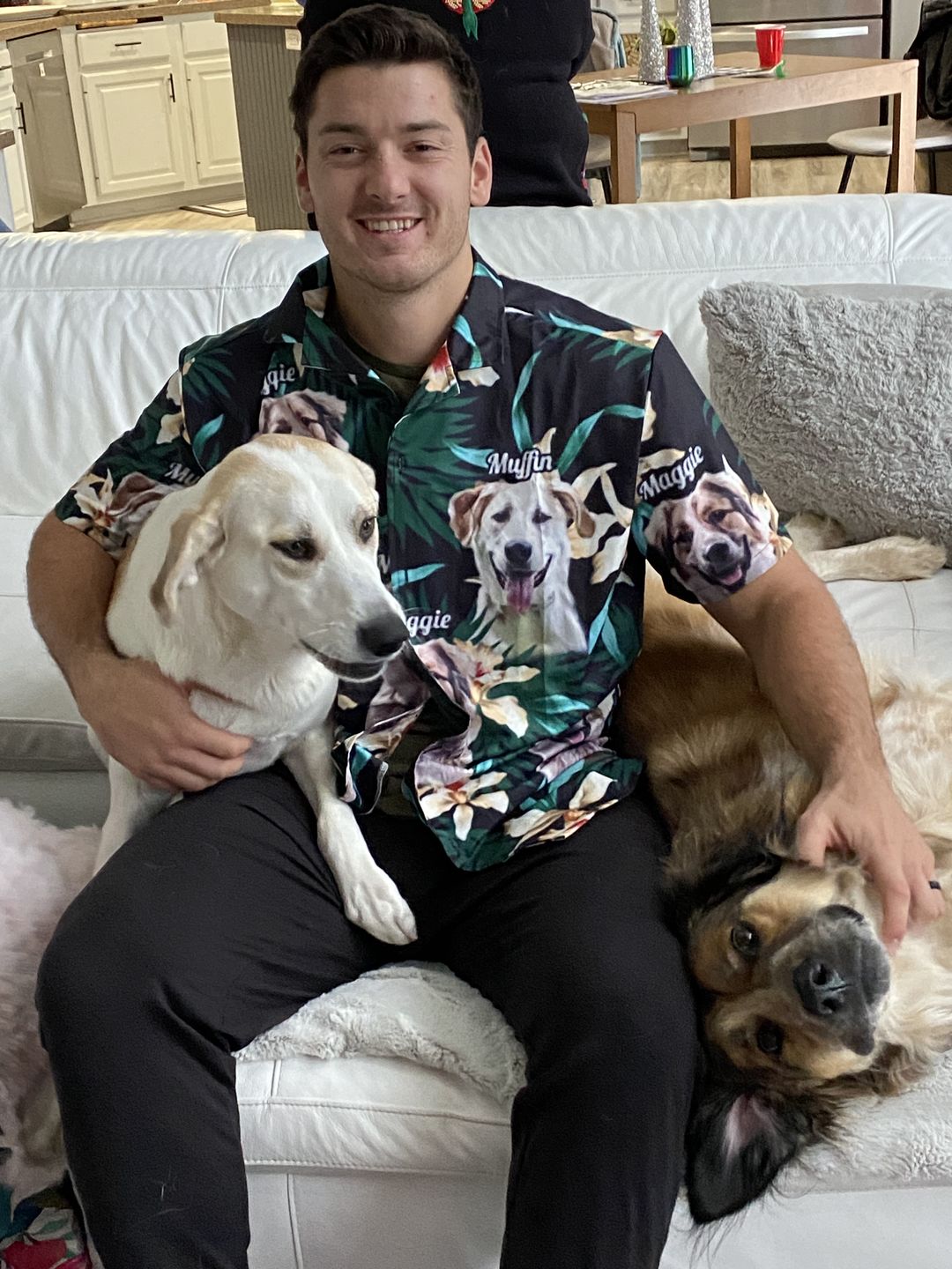 Customer photo review of Custom Leaves & Flowers Pattern Short-Sleeve Hawaiian Shirt (Dark Green Color)