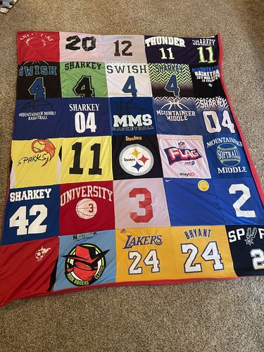 T-shirt quilt featuring lakers, pittsburgh steelers by Bonnie from WV