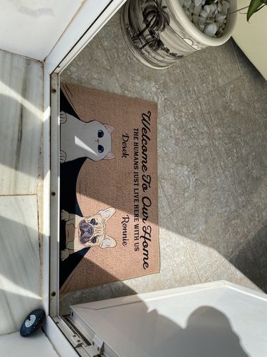 Customer photo review of Welcome To The Pet Home Custom Doormat