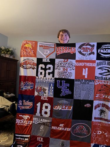 T-shirt quilt featuring desales baseball team, bellarmine football team by Lynn from KY