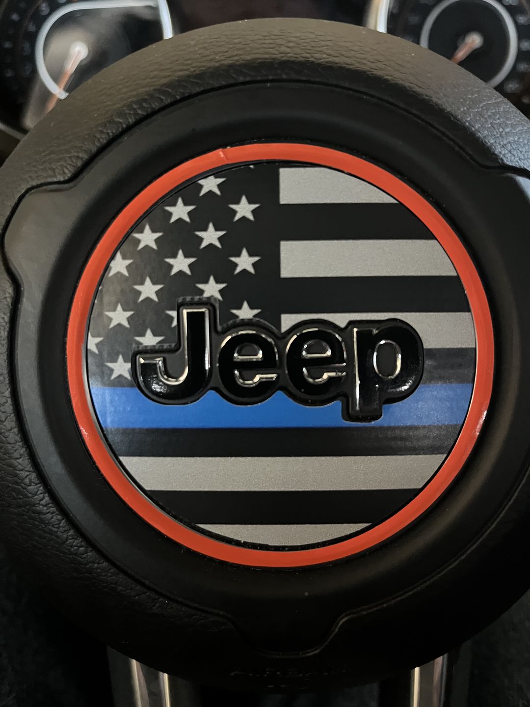 Customer photo review of First Responder Flag Steering Wheel Decal for Jeep