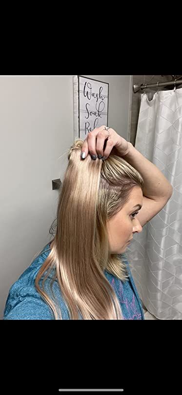 Customer photo review of Virgin Hand Tied Weft Extensions Highlight Ash Blonde #P18/613