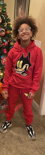 Customer photo review of Kids Cash Chenille Hoodie and RAW Wing Chenille Jogger Set