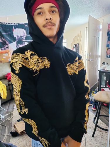 Customer photo review of Double Flying Dragons Embroidery Hoodie