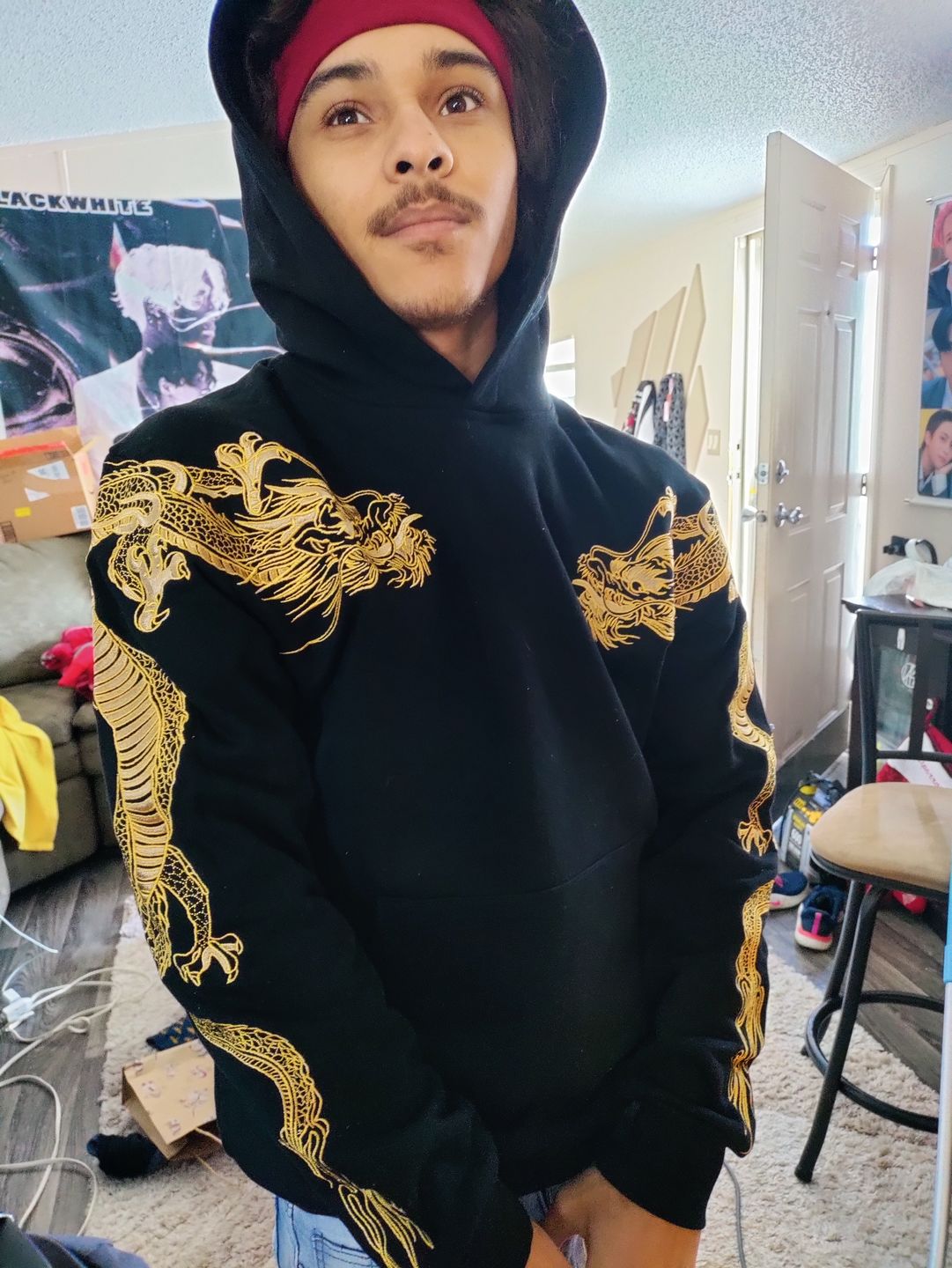 Customer photo review of Double Flying Dragons Embroidery Hoodie